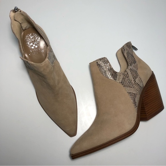 NEW Vince Camuto Gannilla Snake Detail Point Toe Block Heel Ankle Boot size 10